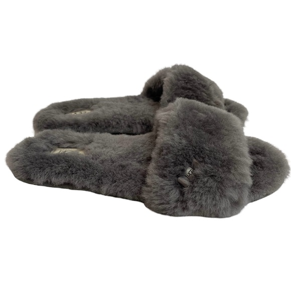UGG Shoes - Ugg | Fluff Slide Slippers Gray Fur Slippers Size 10